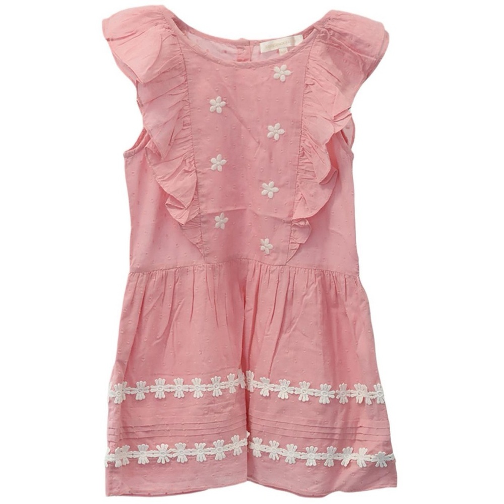 LoveShackFancy Pink Cotton Dress with White Floral Detail size 8-9Y